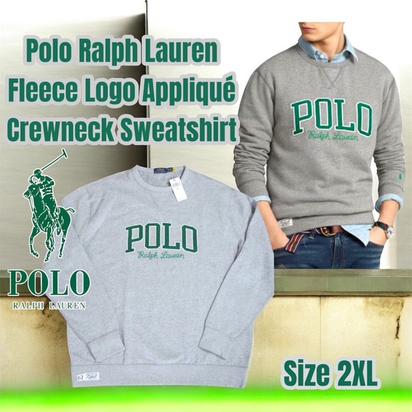 POLO RALPH LAUREN CREW EMBROIDERED LOGO PRINT SWEATSHIRT, SIDE XXL - Picture 1 of 14